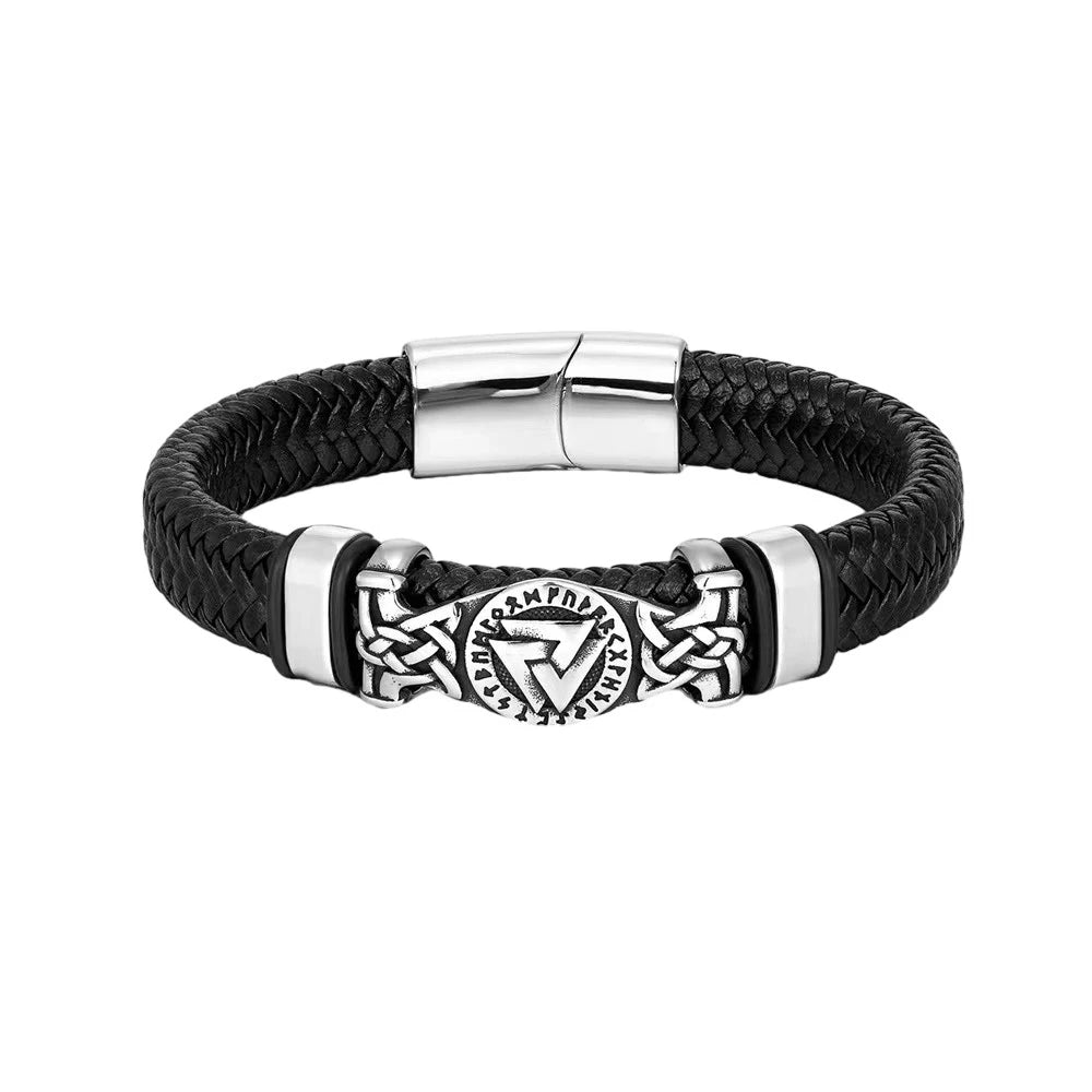 Norse Valknut Genuine Leather Bracelet - Odin's Shore