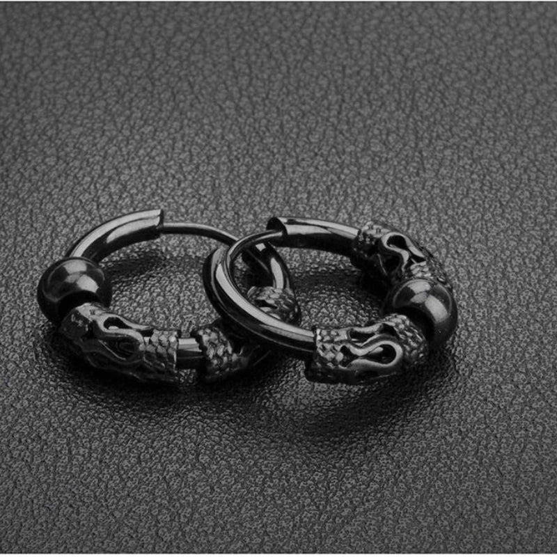 Viking Dragon Hoop Earrings – Stainless Steel Totem Hoops for Men & Women (12mm–16mm)
