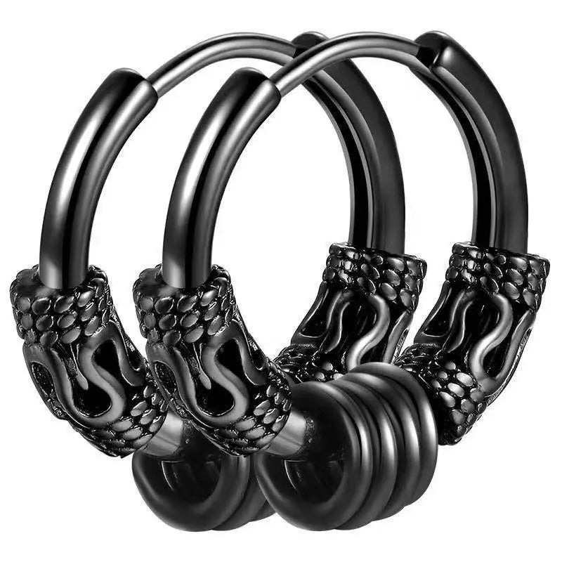Viking Dragon Hoop Earrings – Stainless Steel Totem Hoops for Men & Women (12mm–16mm)