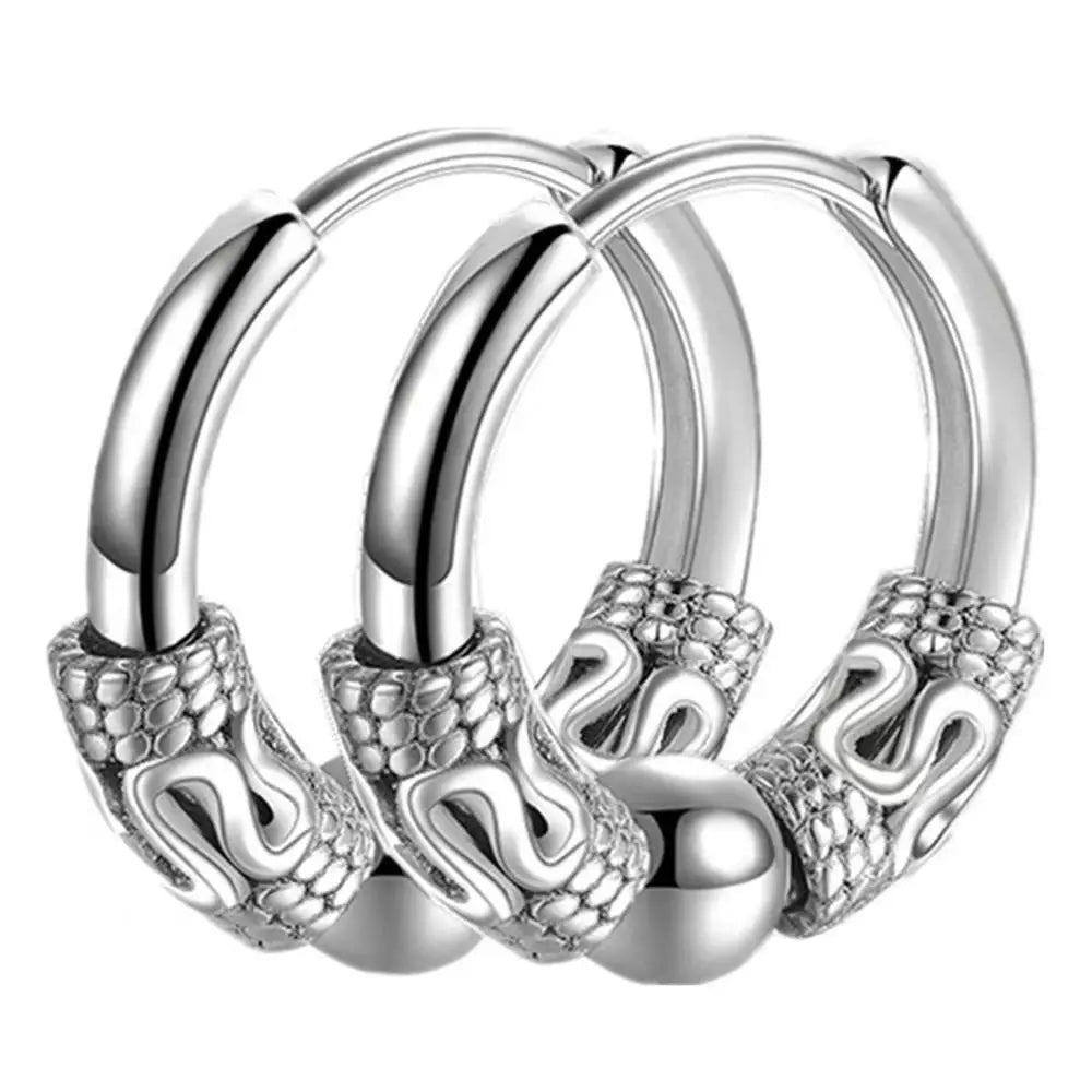 Viking Dragon Hoop Earrings – Stainless Steel Totem Hoops for Men & Women (12mm–16mm)