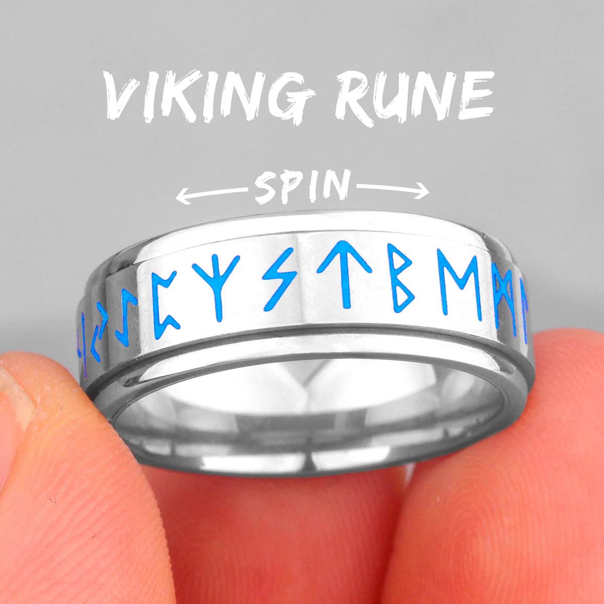 Luminous Stainless Steel Viking Rune Rings - Odin's Shore
