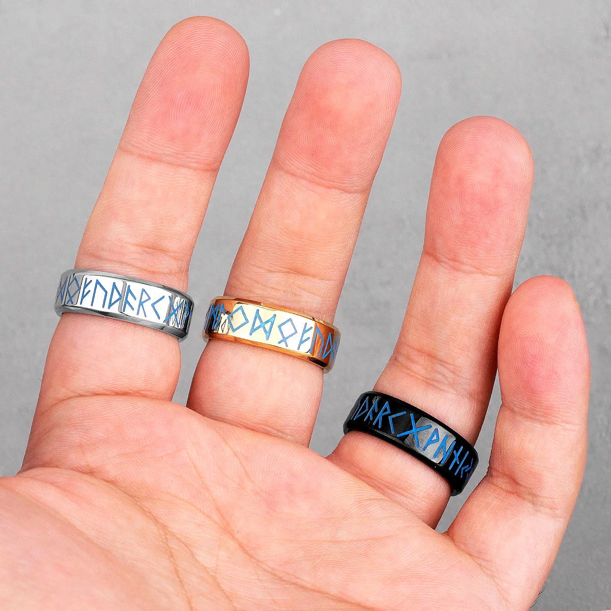 Luminous Stainless Steel Viking Rune Rings - Odin's Shore