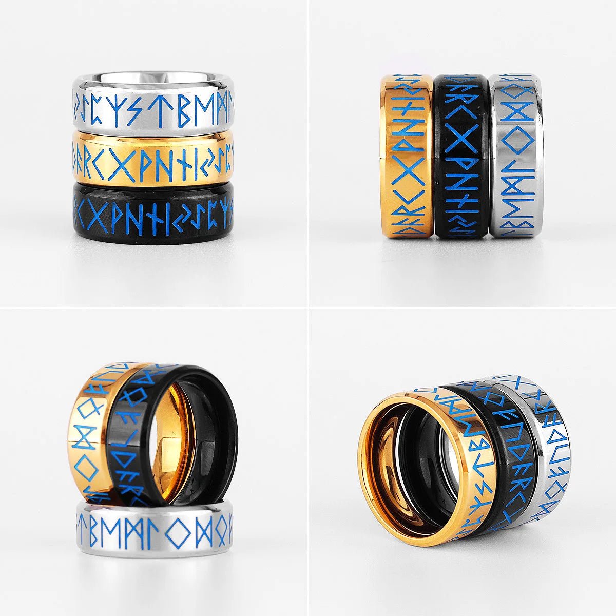 Luminous Stainless Steel Viking Rune Rings - Odin's Shore