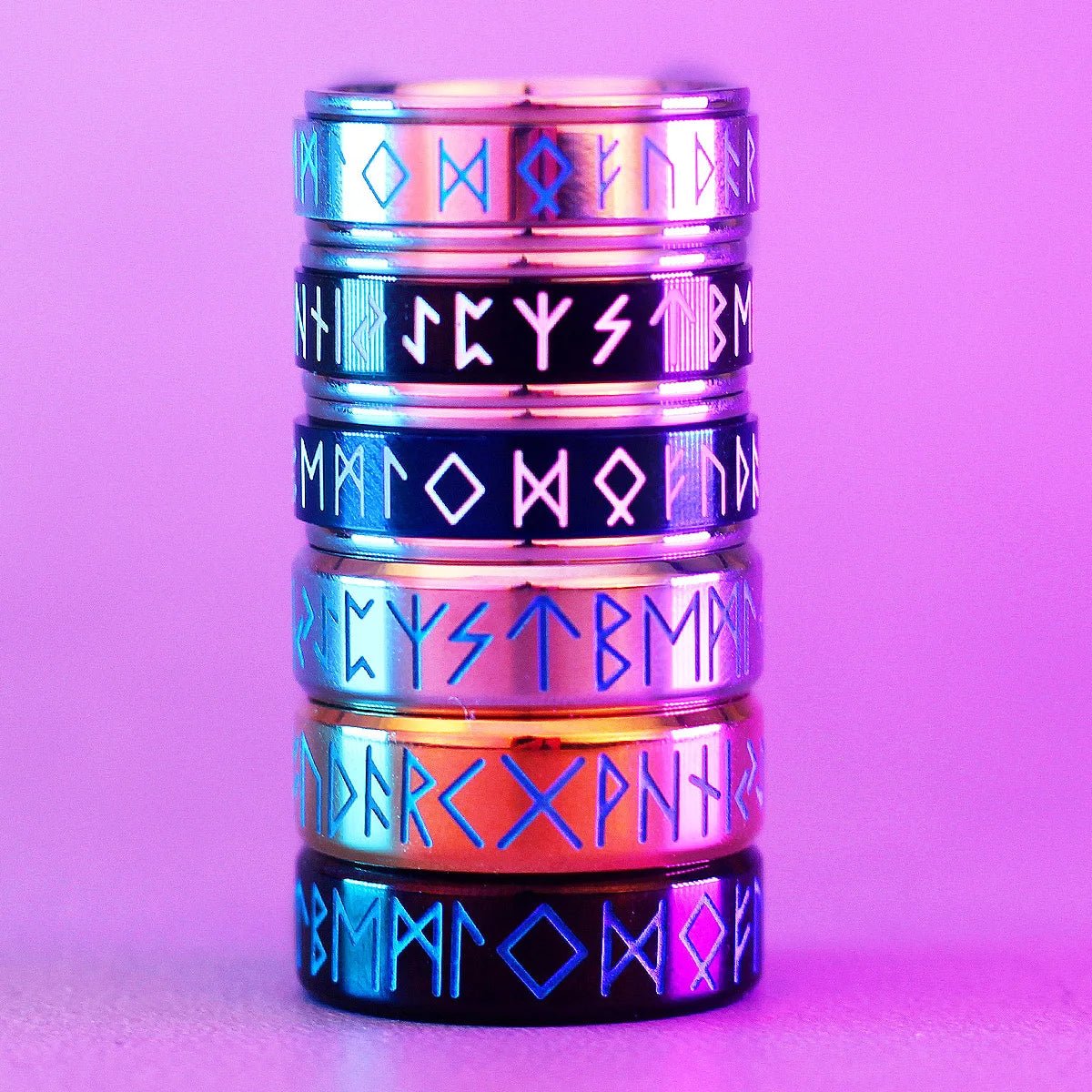 Luminous Stainless Steel Viking Rune Rings - Odin's Shore