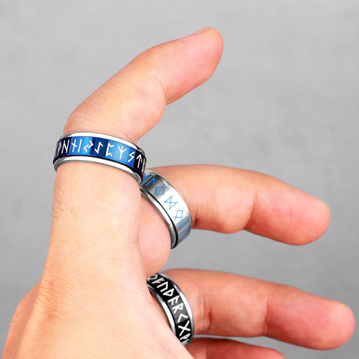Luminous Stainless Steel Viking Rune Rings - Odin's Shore