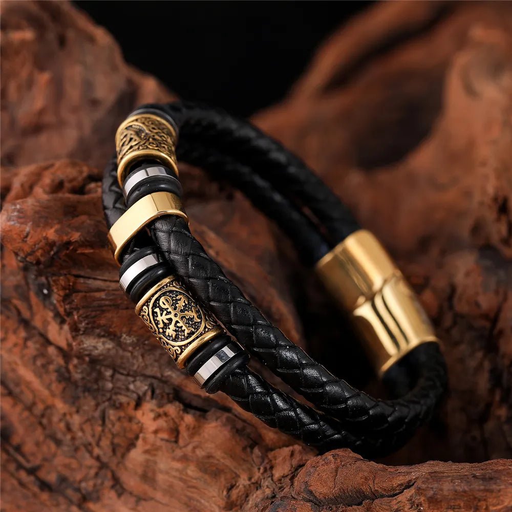 Nordic Rune Genuine Leather Bracelet - Odin's Shore