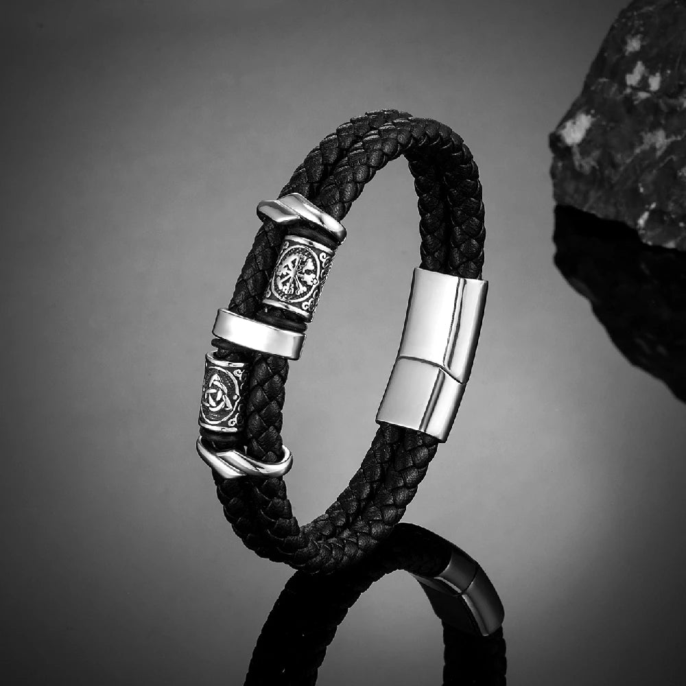 Nordic Rune Genuine Leather Bracelet - Odin's Shore