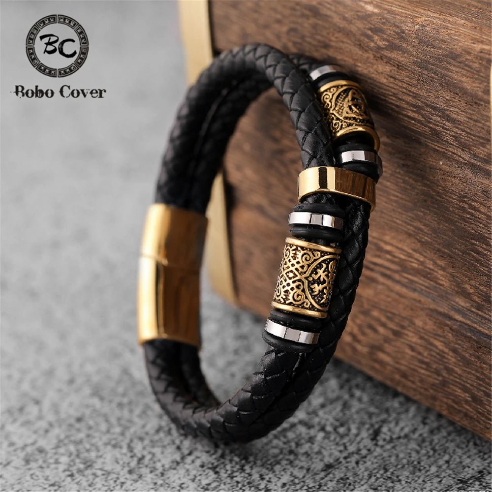 Nordic Rune Genuine Leather Bracelet - Odin's Shore
