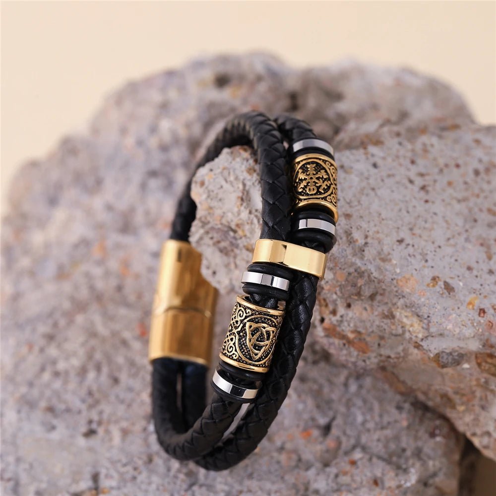 Nordic Rune Genuine Leather Bracelet - Odin's Shore