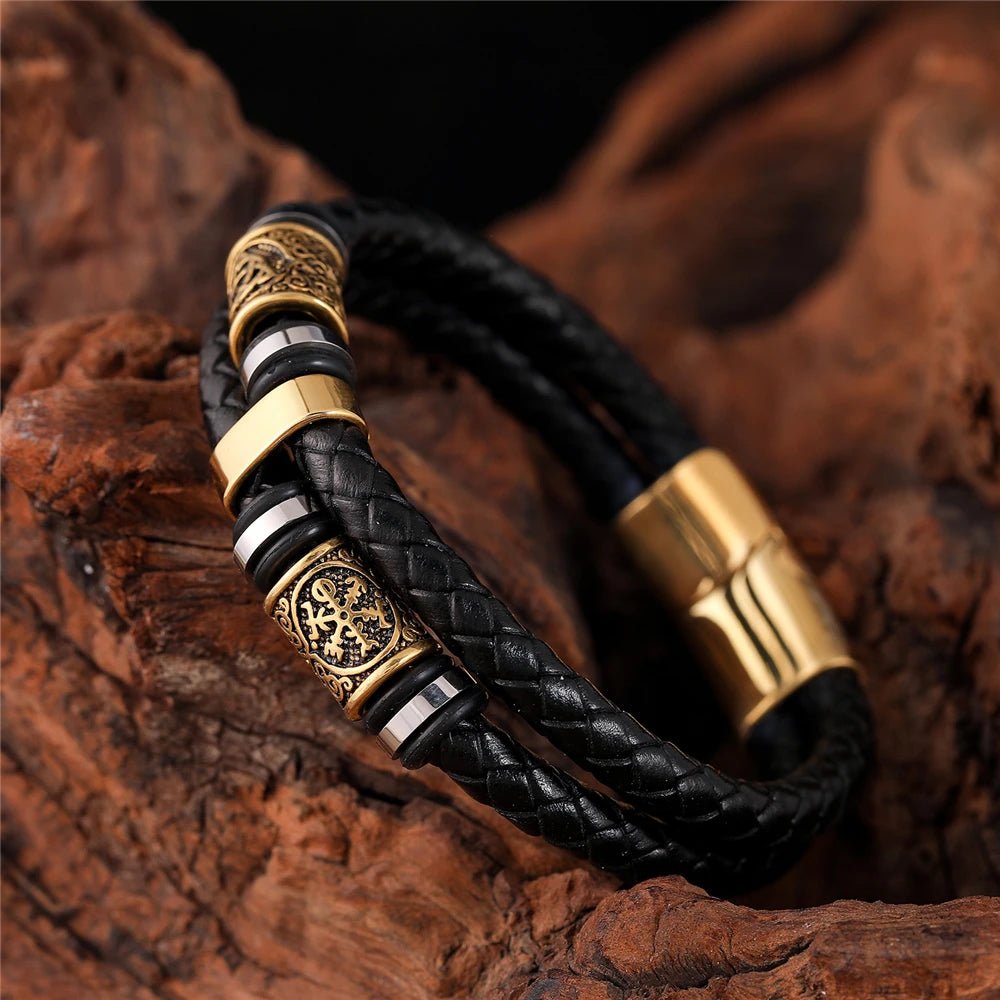 Nordic Rune Genuine Leather Bracelet - Odin's Shore