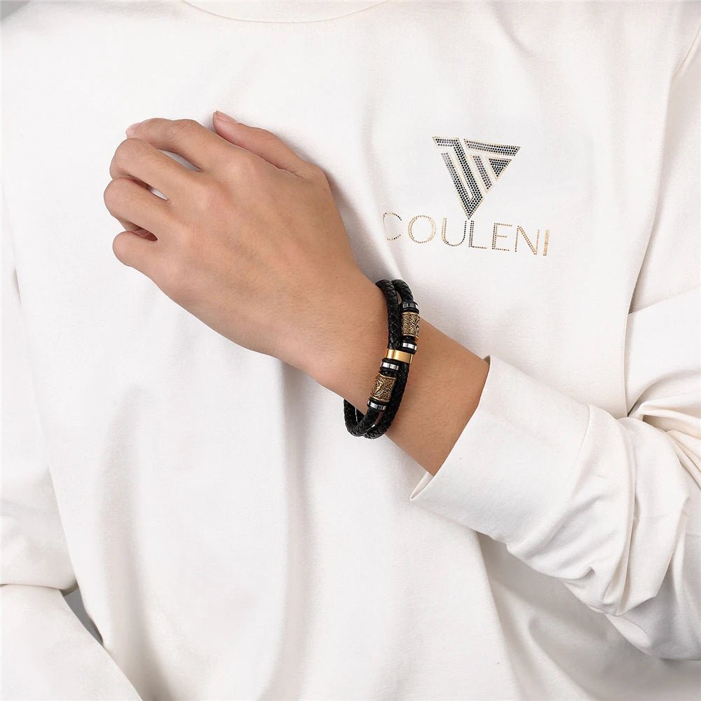 Nordic Rune Genuine Leather Bracelet - Odin's Shore