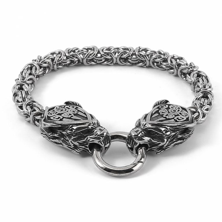 Norse Fenrir Wolf Head Bracelet - Odin's Shore