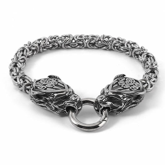 Norse Fenrir Wolf Head Bracelet - Odin's Shore