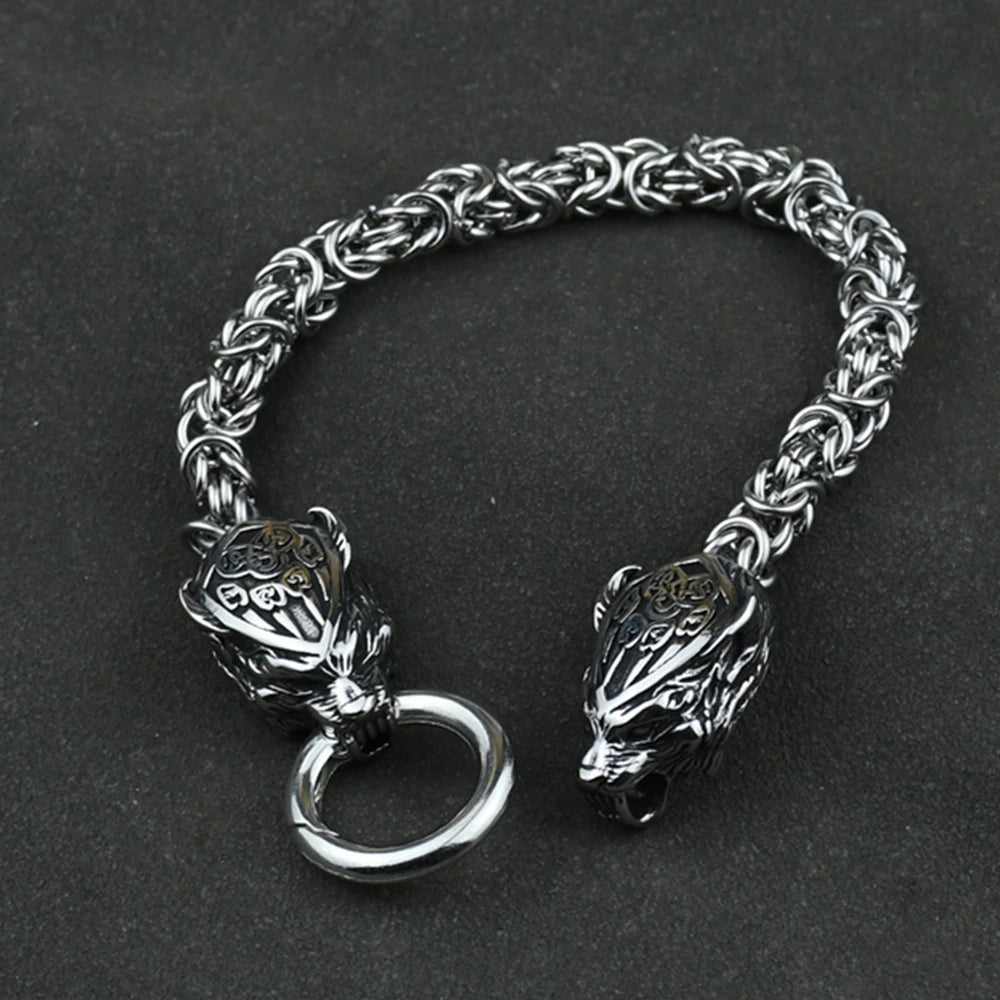 Norse Fenrir Wolf Head Bracelet - Odin's Shore