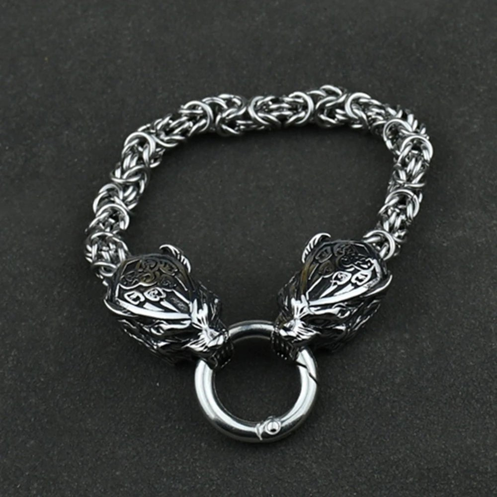 Norse Fenrir Wolf Head Bracelet - Odin's Shore