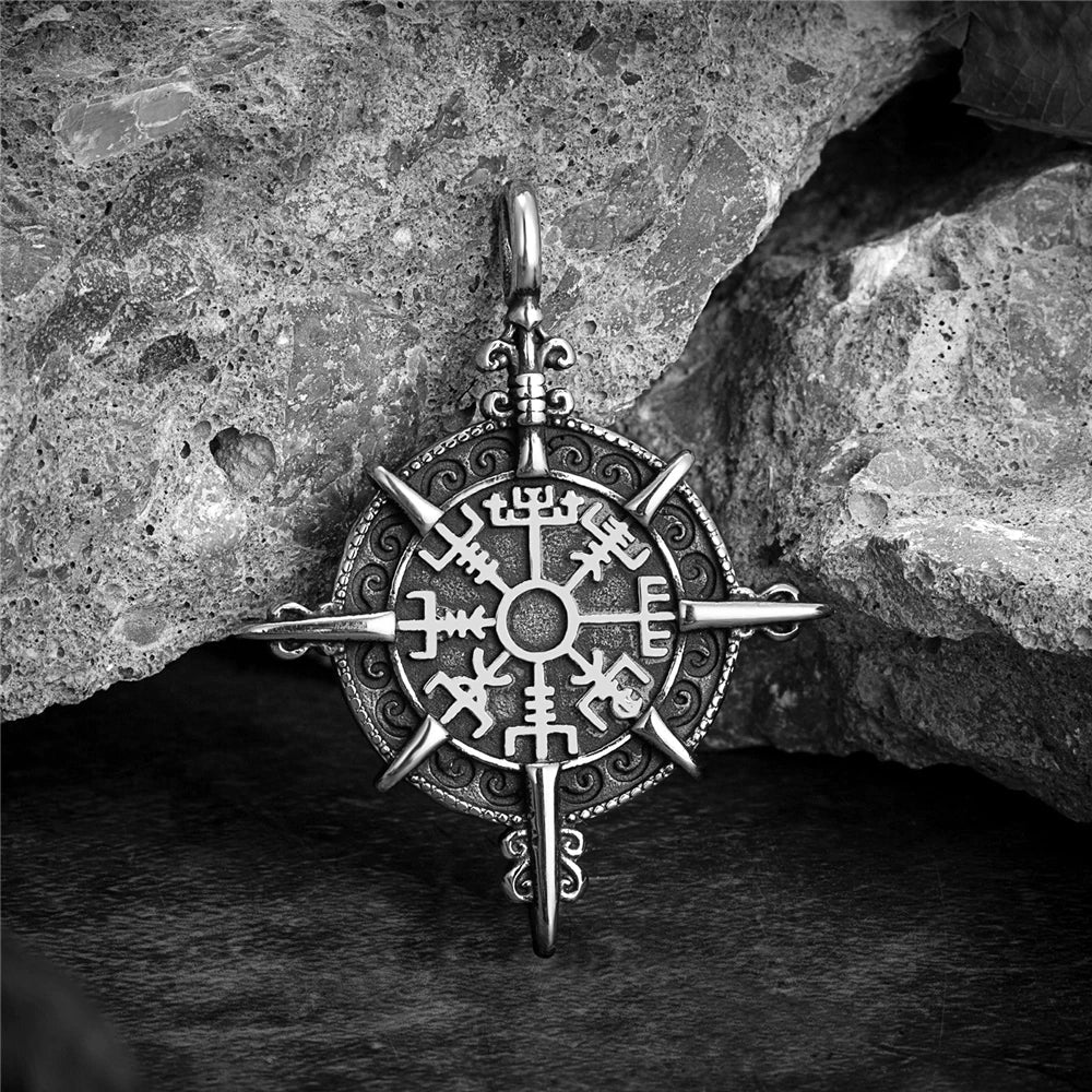 Viking Norse Runes Compass Necklace - Odin's Shore