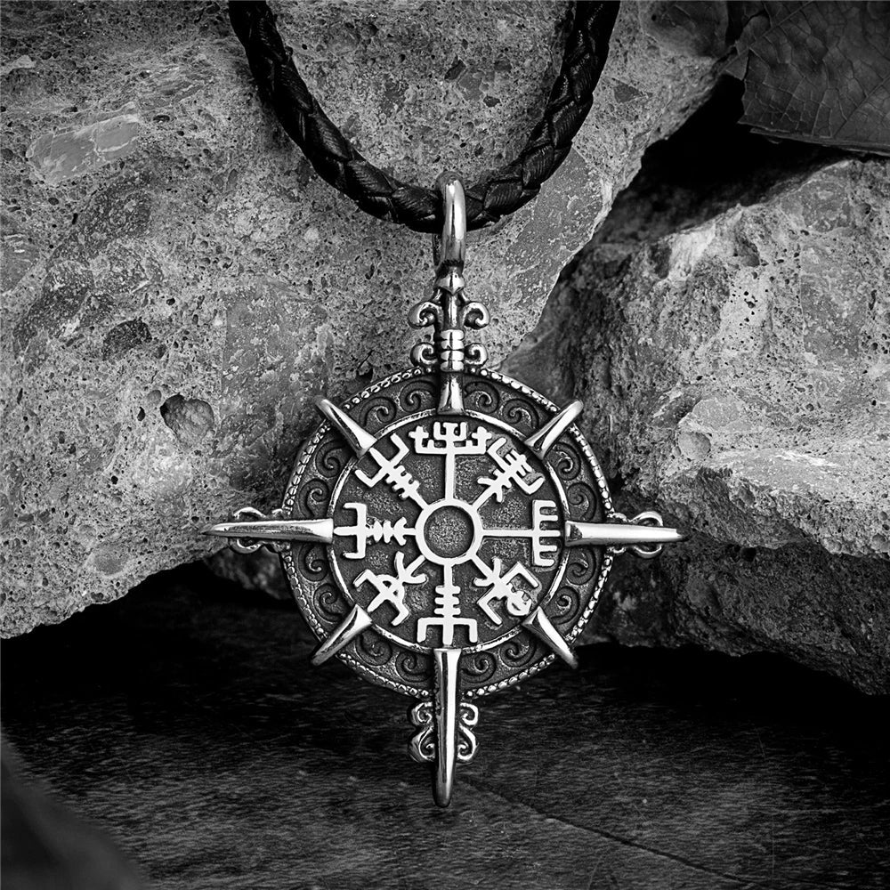 Viking Norse Runes Compass Necklace - Odin's Shore