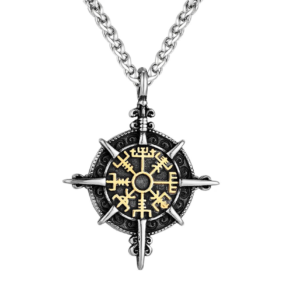 Viking Norse Runes Compass Necklace - Odin's Shore