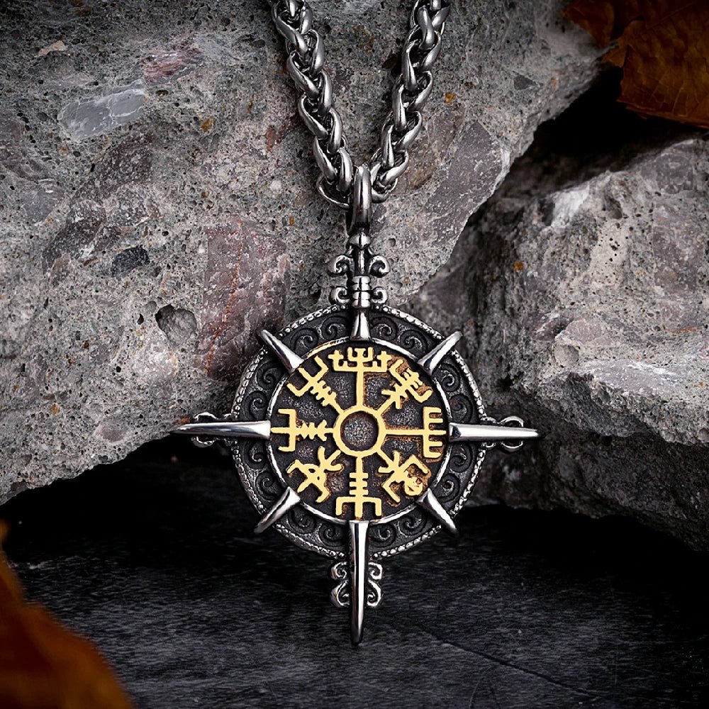 Viking Norse Runes Compass Necklace - Odin's Shore