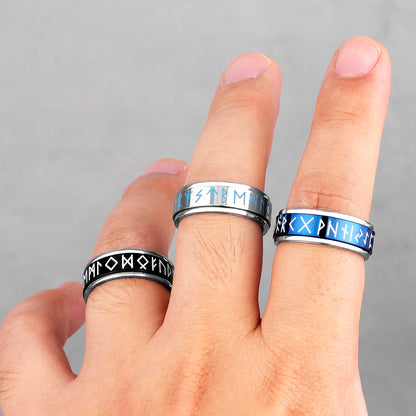 Luminous Stainless Steel Viking Rune Rings