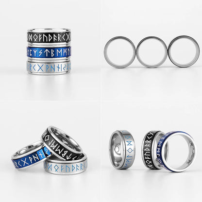 Luminous Stainless Steel Viking Rune Rings