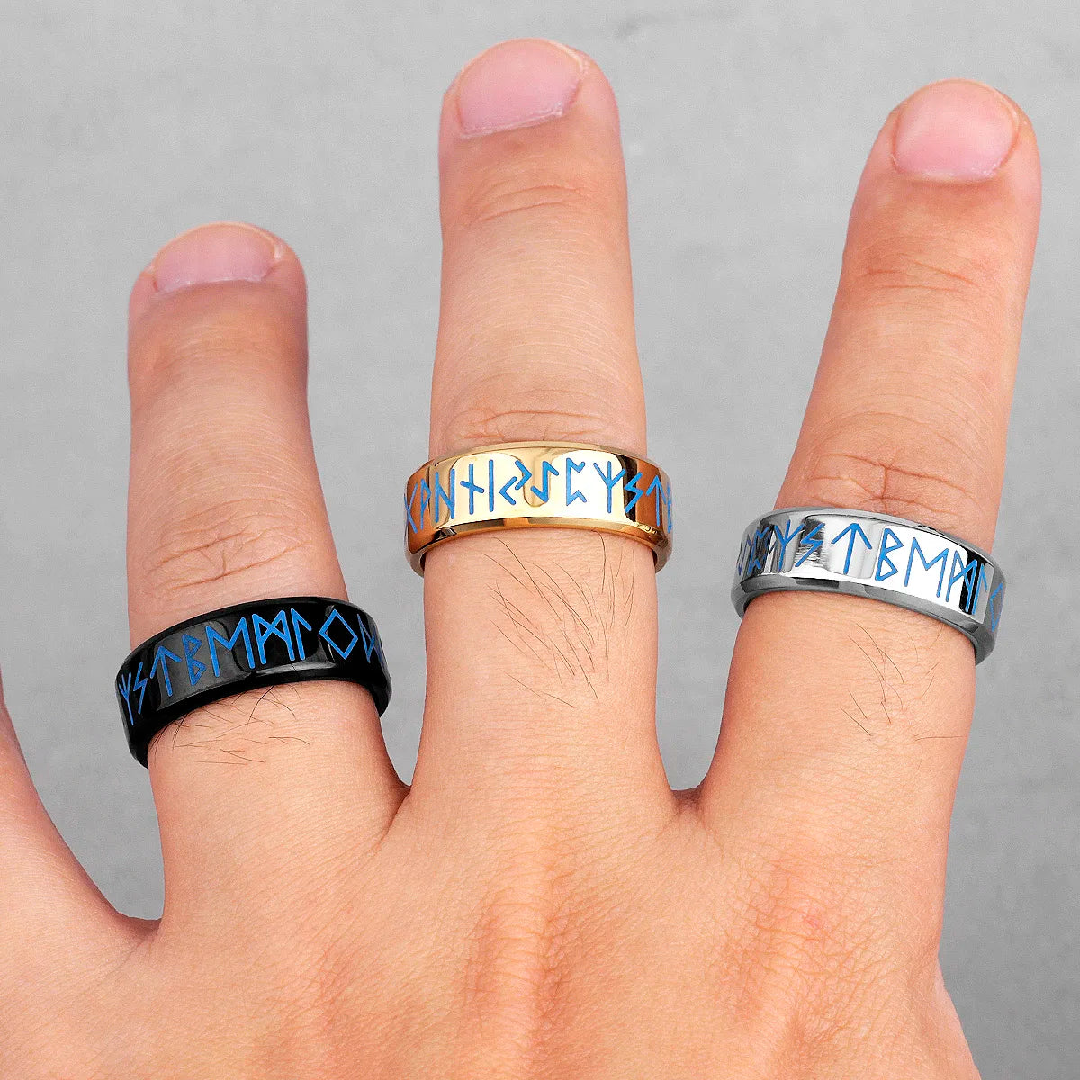 Luminous Stainless Steel Viking Rune Rings