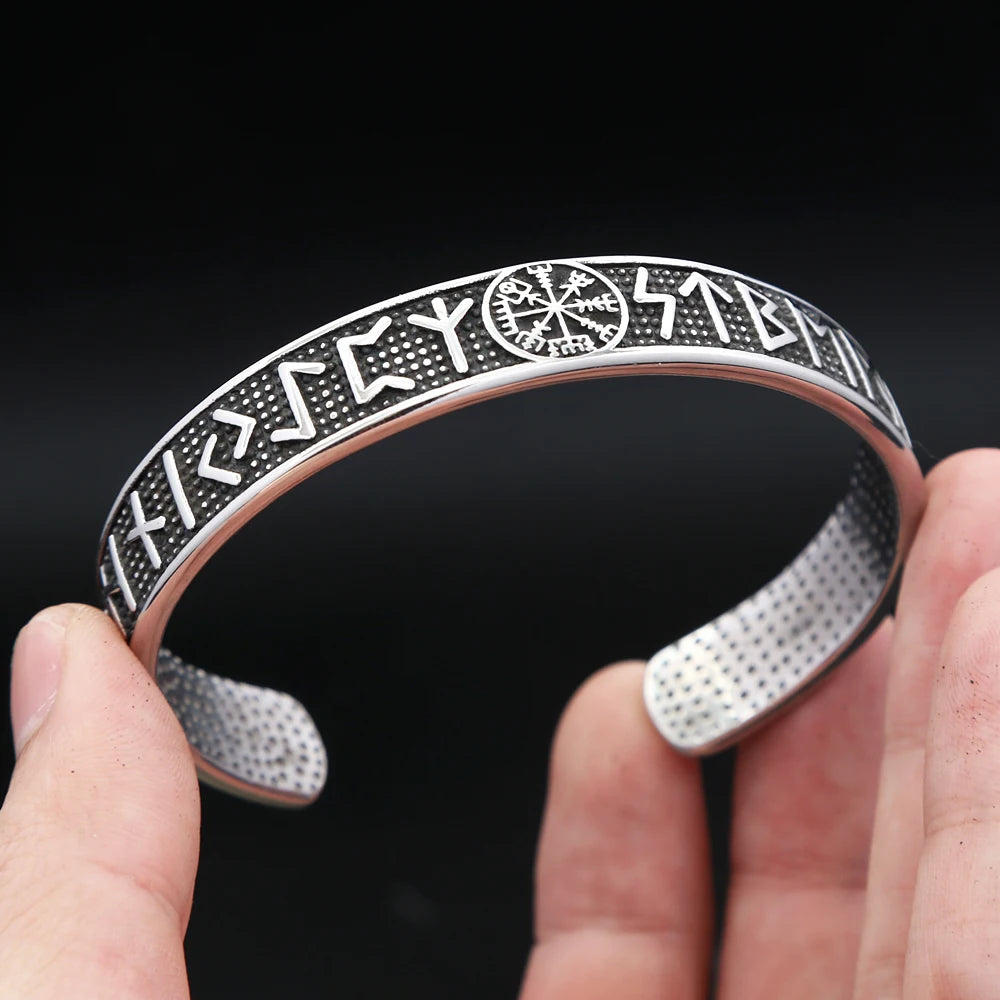 Viking Compass Cuff Bracelet – 316L Stainless Steel Norse Jewelry
