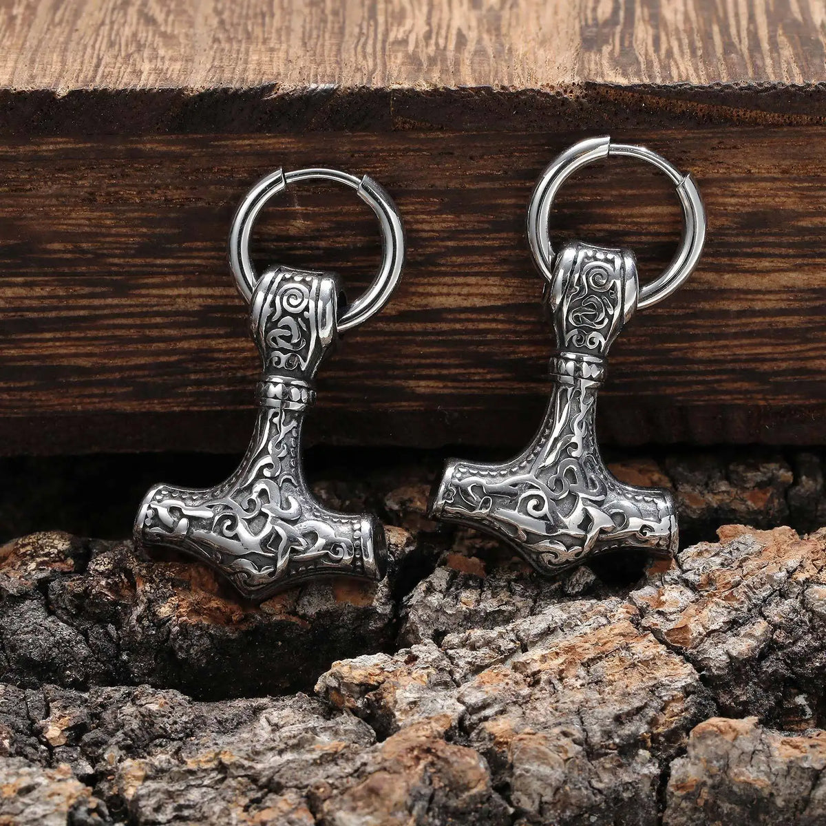 Thor’s Hammer Drop Earrings – Stainless Steel Mjölnir Viking Jewelry