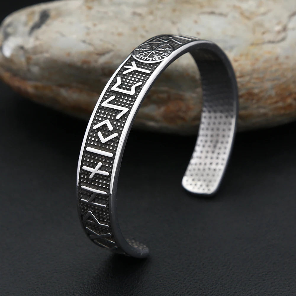 Viking Compass Cuff Bracelet – 316L Stainless Steel Norse Jewelry