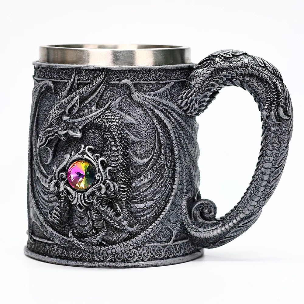 Valhalla Viking Tankard – Stainless Steel & Resin Norse Beer Mug