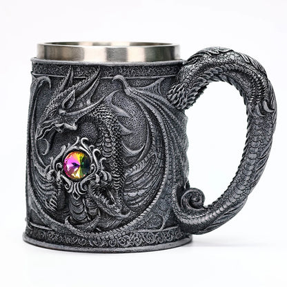 Valhalla Viking Tankard – Stainless Steel & Resin Norse Beer Mug