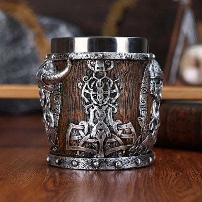 Valhalla Viking Tankard – Stainless Steel & Resin Norse Beer Mug
