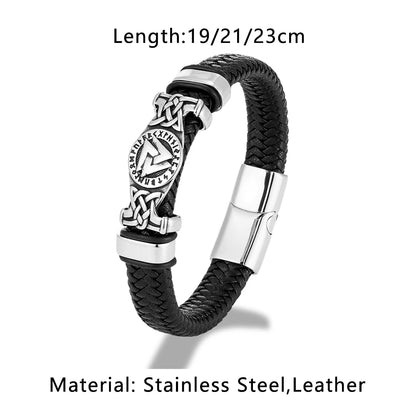 Norse Valknut Genuine Leather Bracelet