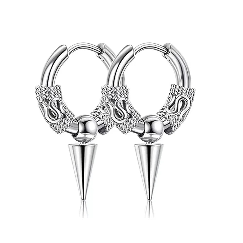 Viking Dragon Hoop Earrings – Stainless Steel Totem Hoops for Men & Women (12mm–16mm)