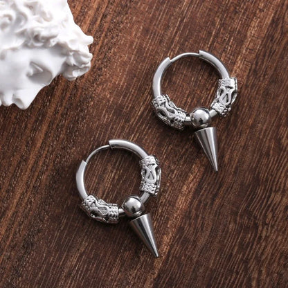 Viking Dragon Hoop Earrings – Stainless Steel Totem Hoops for Men & Women (12mm–16mm)