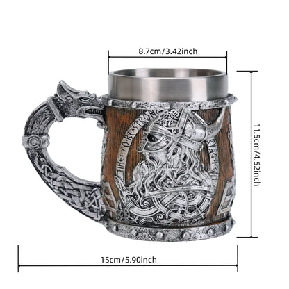 Valhalla Viking Tankard – Stainless Steel & Resin Norse Beer Mug