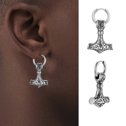 Thor’s Hammer Drop Earrings – Stainless Steel Mjölnir Viking Jewelry