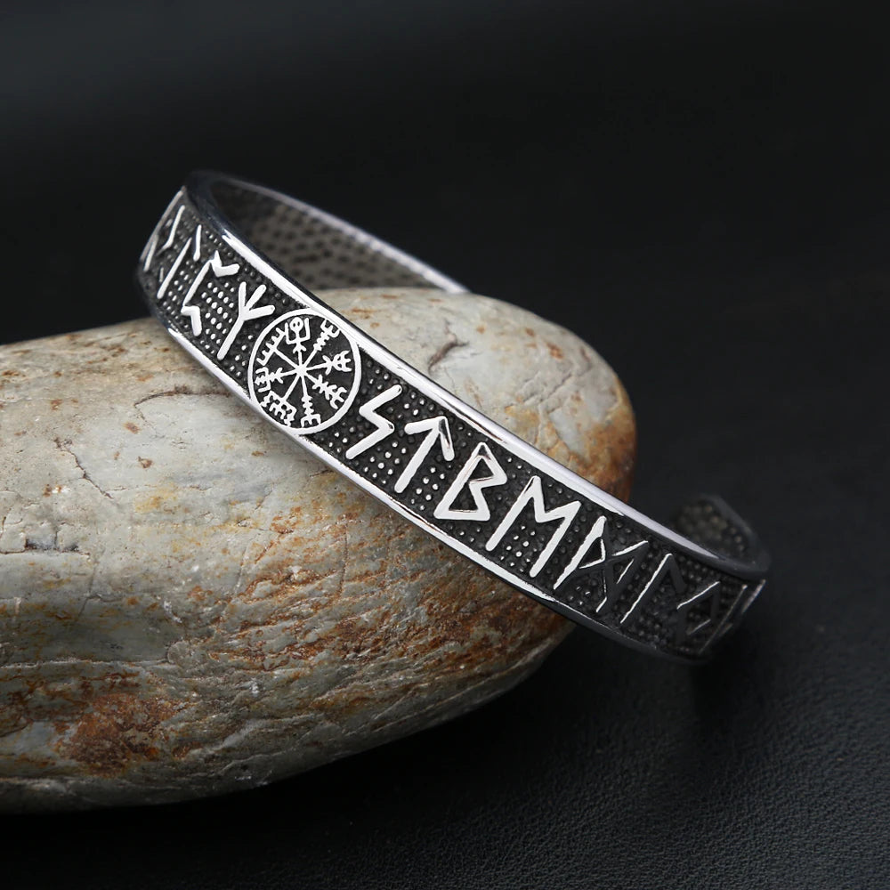 Viking Compass Cuff Bracelet – 316L Stainless Steel Norse Jewelry