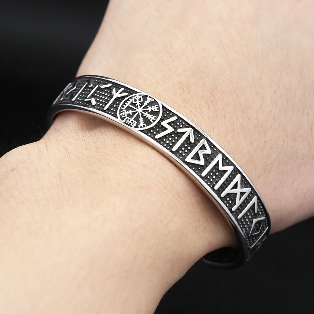 Viking Compass Cuff Bracelet – 316L Stainless Steel Norse Jewelry