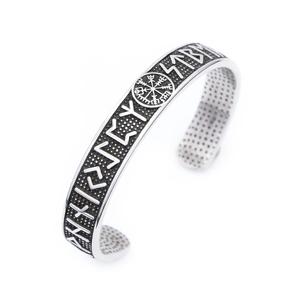 Viking Compass Cuff Bracelet – 316L Stainless Steel Norse Jewelry