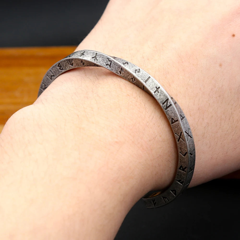 Viking Rune Möbius Cuff Bracelet – 316L Stainless Steel