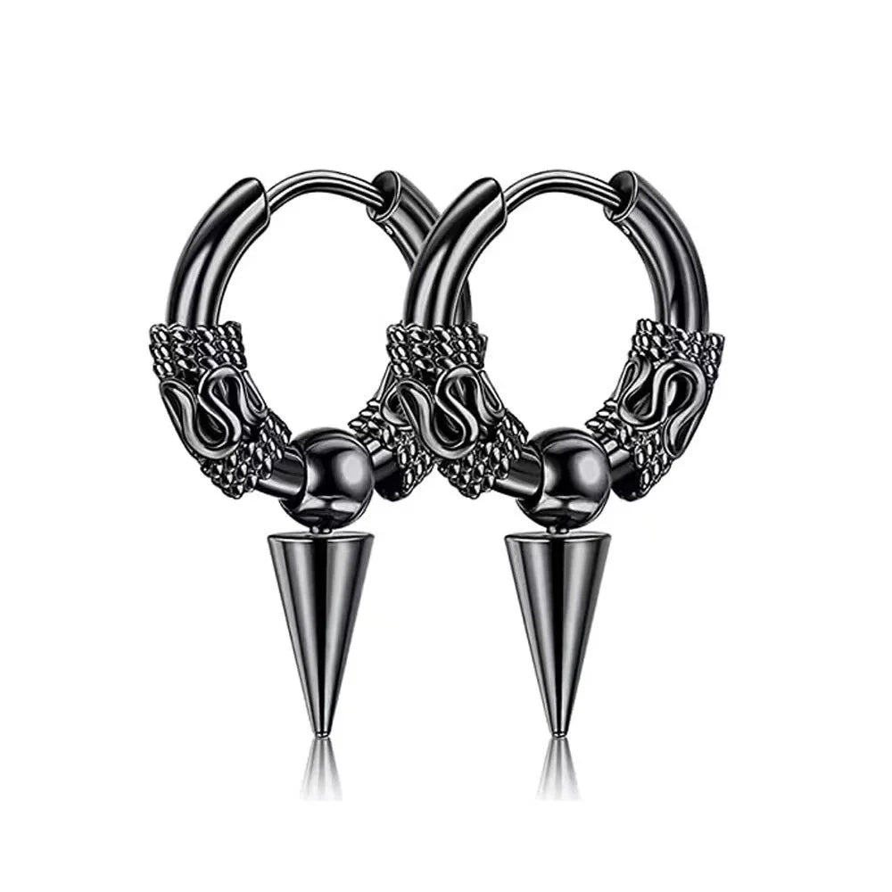 Viking Dragon Hoop Earrings – Stainless Steel Totem Hoops for Men & Women (12mm–16mm)