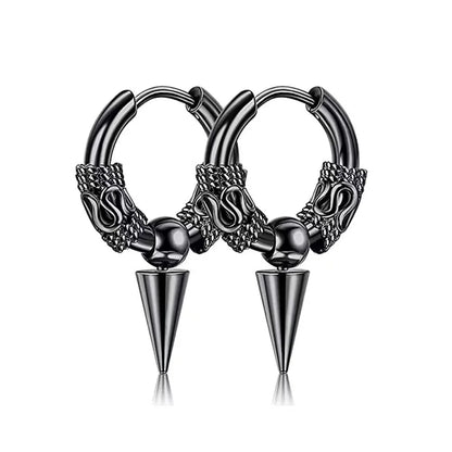 Viking Dragon Hoop Earrings – Stainless Steel Totem Hoops for Men & Women (12mm–16mm)