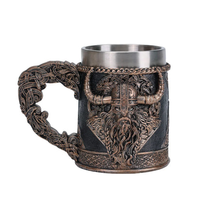 Valhalla Viking Tankard – Stainless Steel & Resin Norse Beer Mug