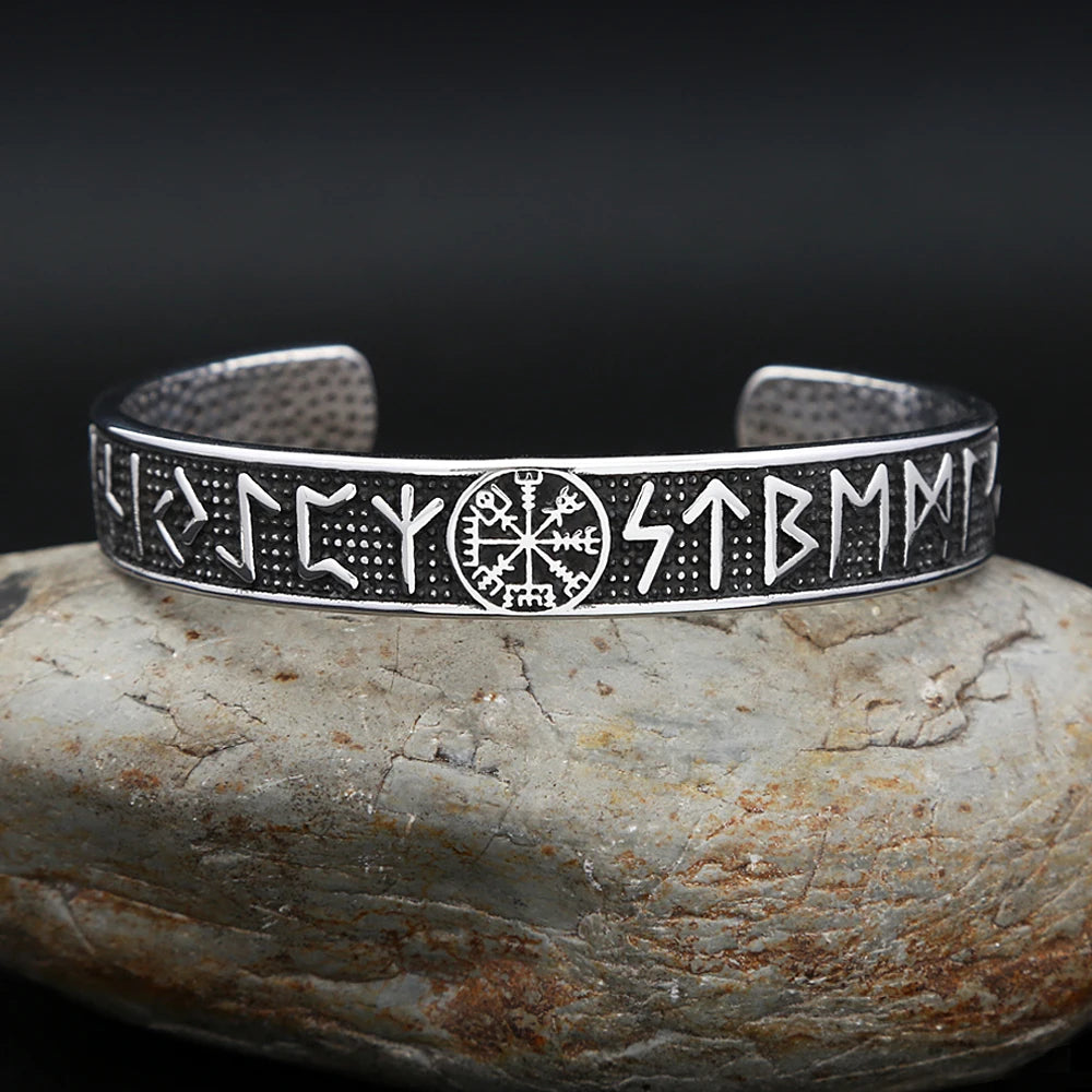 Viking Compass Cuff Bracelet – 316L Stainless Steel Norse Jewelry