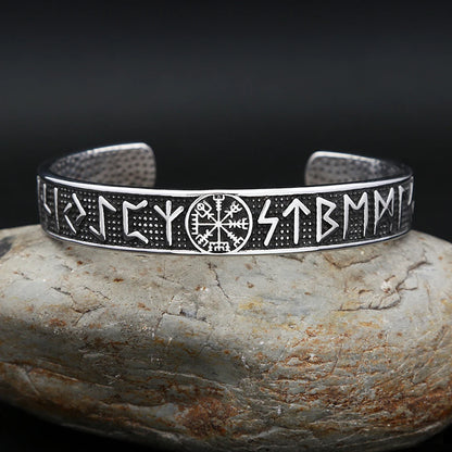 Viking Compass Cuff Bracelet – 316L Stainless Steel Norse Jewelry