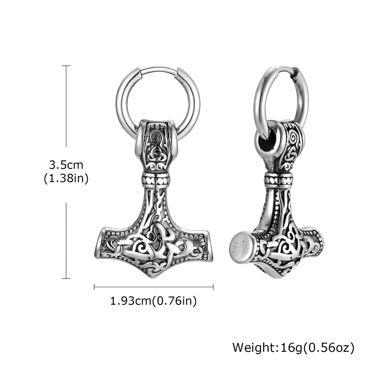 Thor’s Hammer Drop Earrings – Stainless Steel Mjölnir Viking Jewelry