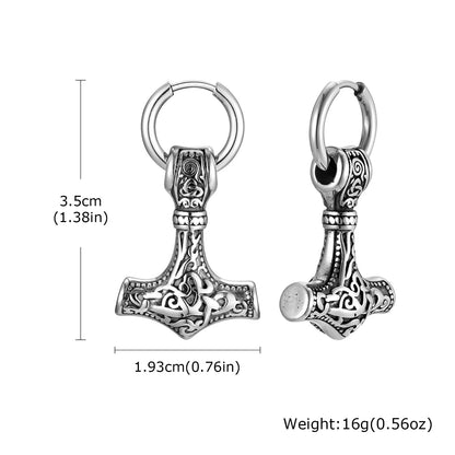 Thor’s Hammer Drop Earrings – Stainless Steel Mjölnir Viking Jewelry
