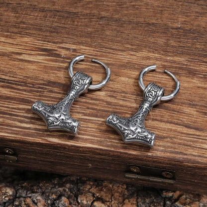 Thor’s Hammer Drop Earrings – Stainless Steel Mjölnir Viking Jewelry