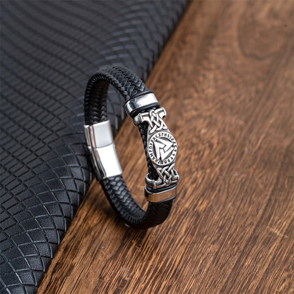 Norse Valknut Genuine Leather Bracelet